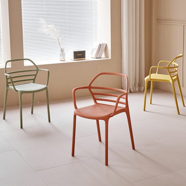 Contemporary Nordic PE Square Curved Geometric Line Dining Chair With Backrest And Armrests For Dining Room - Image 10