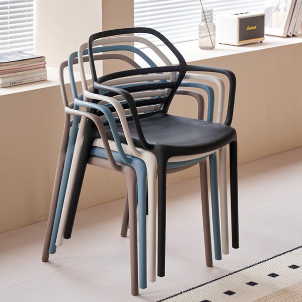 Contemporary Nordic PE Square Curved Geometric Line Dining Chair With Backrest And Armrests For Dining Room - Image 9