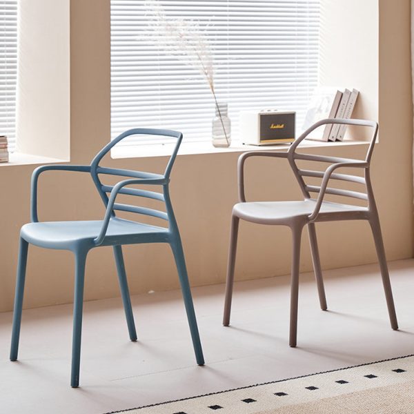 Contemporary Nordic PE Square Curved Geometric Line Dining Chair With Backrest And Armrests For Dining Room - Image 7