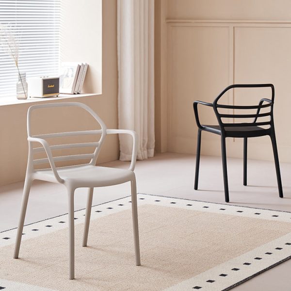 Contemporary Nordic PE Square Curved Geometric Line Dining Chair With Backrest And Armrests For Dining Room - Image 3
