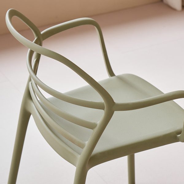 Contemporary Nordic PE Square Curved Geometric Line Dining Chair With Backrest And Armrests For Dining Room - Image 13