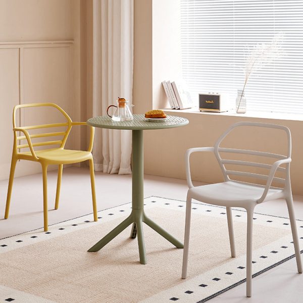 Contemporary Nordic PE Square Curved Geometric Line Dining Chair With Backrest And Armrests For Dining Room - Image 8