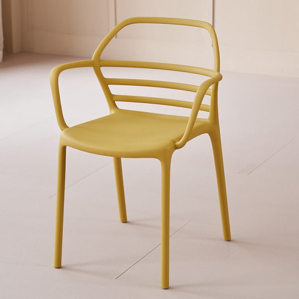 Contemporary Nordic PE Square Curved Geometric Line Dining Chair With Backrest And Armrests For Dining Room - Image 16