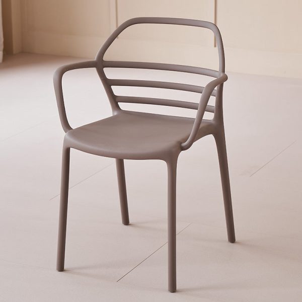 Contemporary Nordic PE Square Curved Geometric Line Dining Chair With Backrest And Armrests For Dining Room - Image 17