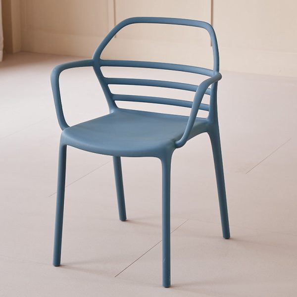 Contemporary Nordic PE Square Curved Geometric Line Dining Chair With Backrest And Armrests For Dining Room - Image 18