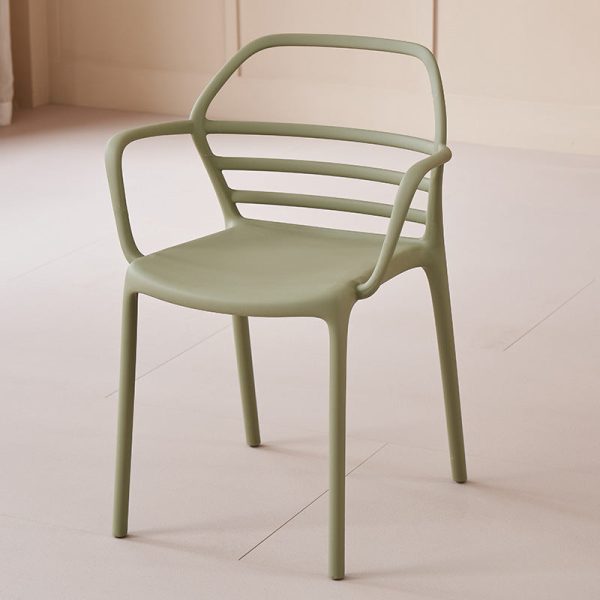 Contemporary Nordic PE Square Curved Geometric Line Dining Chair With Backrest And Armrests For Dining Room - Image 19