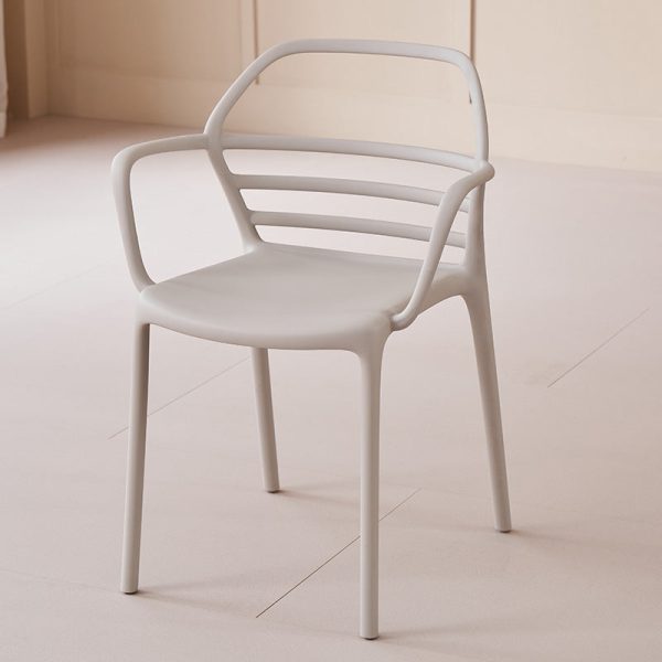 Contemporary Nordic PE Square Curved Geometric Line Dining Chair With Backrest And Armrests For Dining Room - Image 20