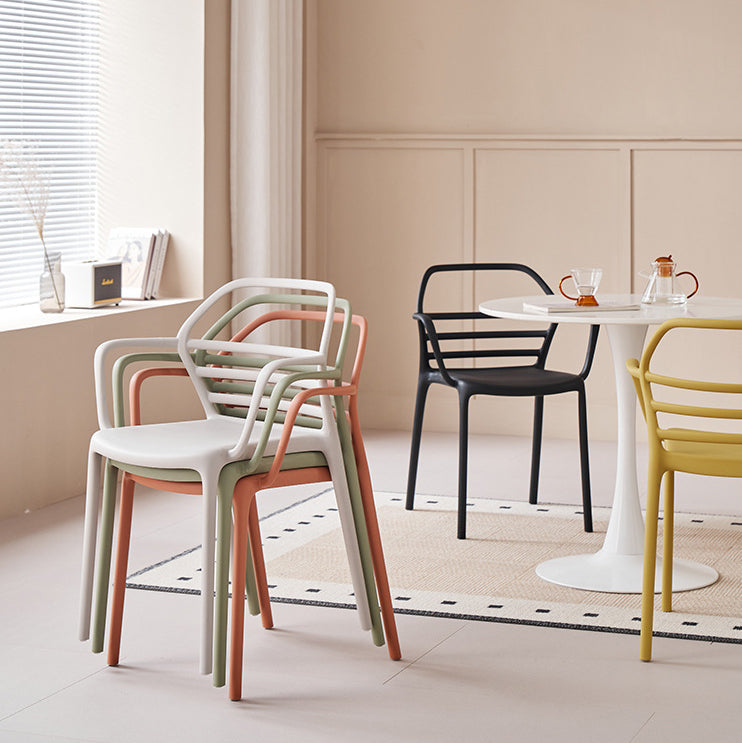 BS-Chair-BX03132-9.jpg Contemporary Nordic PE Square Curved Geometric Line Dining Chair With Backrest And Armrests For Dining Room - Image 1