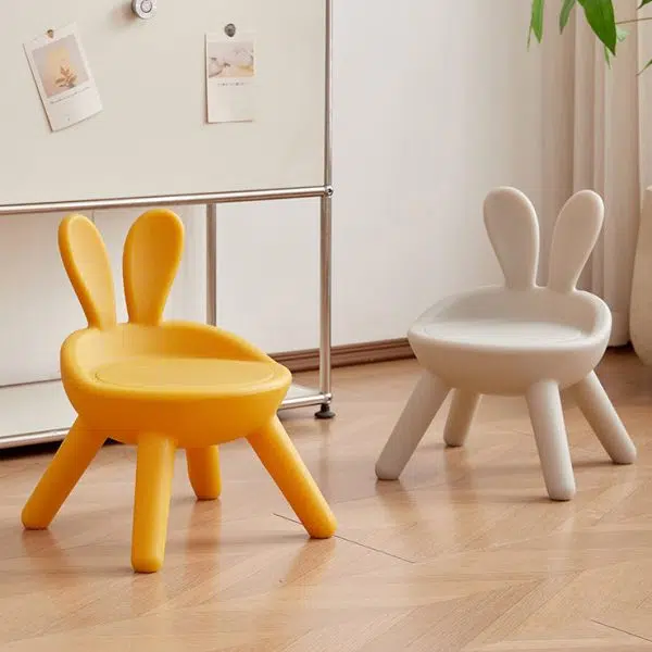 Contemporary Creative Kids PE Bunny Ear Round Footstool With Backrest For Entryway And Living Room - Image 14