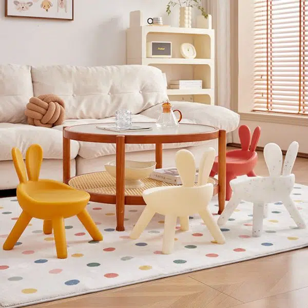 Contemporary Creative Kids PE Bunny Ear Round Footstool With Backrest For Entryway And Living Room - Image 2