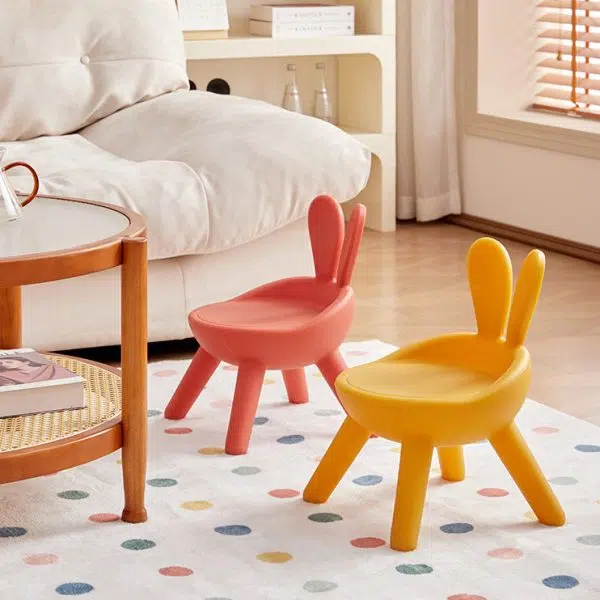 Contemporary Creative Kids PE Bunny Ear Round Footstool With Backrest For Entryway And Living Room - Image 6