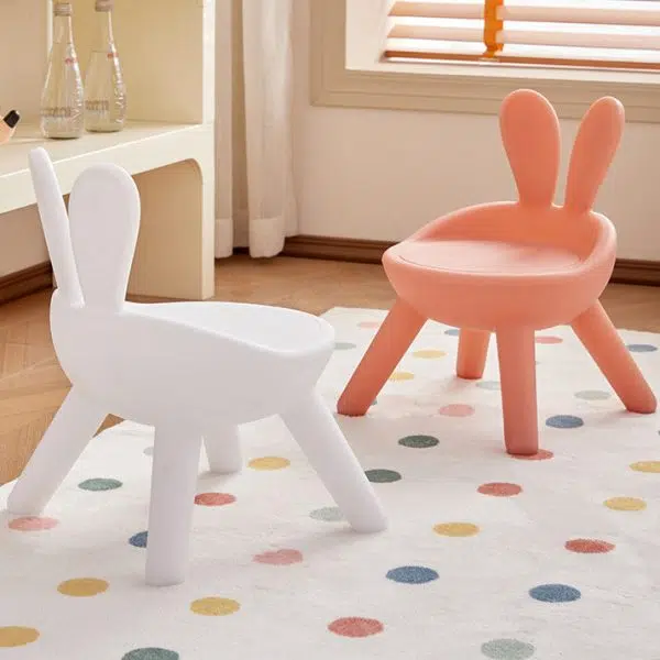 Contemporary Creative Kids PE Bunny Ear Round Footstool With Backrest For Entryway And Living Room - Image 15