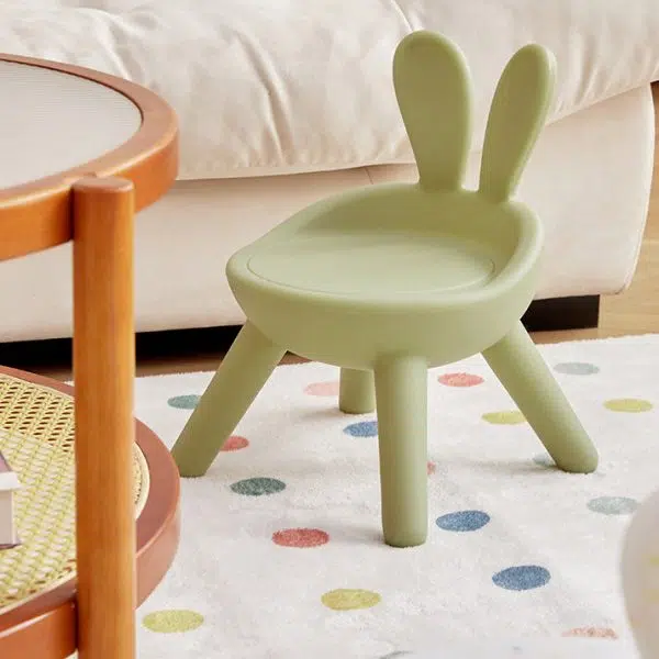 Contemporary Creative Kids PE Bunny Ear Round Footstool With Backrest For Entryway And Living Room - Image 16