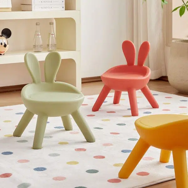 Contemporary Creative Kids PE Bunny Ear Round Footstool With Backrest For Entryway And Living Room - Image 13