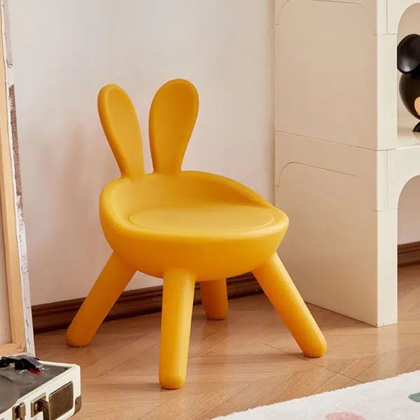 Contemporary Creative Kids PE Bunny Ear Round Footstool With Backrest For Entryway And Living Room - Image 5