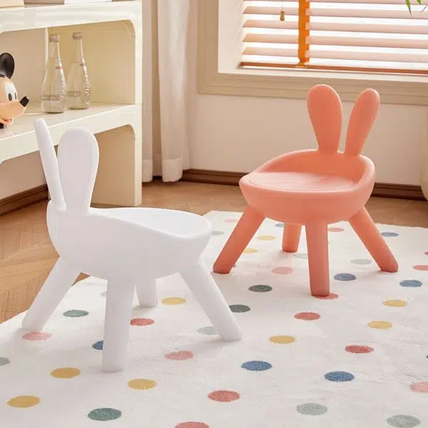 Contemporary Creative Kids PE Bunny Ear Round Footstool With Backrest For Entryway And Living Room - Image 3
