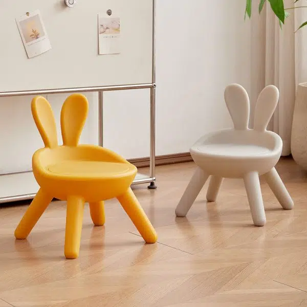Contemporary Creative Kids PE Bunny Ear Round Footstool With Backrest For Entryway And Living Room - Image 4