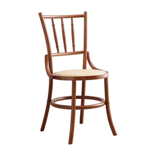 Contemporary Retro Beech Wood & Rattan Round Dining Chair With Backrest And Footrest For Dining Room - Image 23