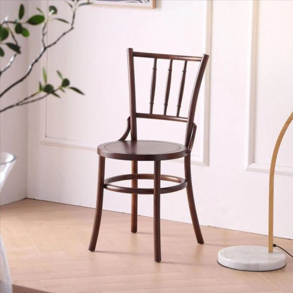 Contemporary Retro Beech Wood & Rattan Round Dining Chair With Backrest And Footrest For Dining Room - Image 14