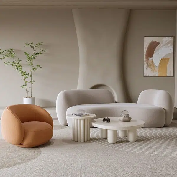 Modern Minimalist Round Upholstered Frosted Velvet Sofa Backrest For Living Room - Image 7