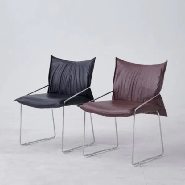 Modern Minimalist Square Upholstered Leather Metal Frame Accent Chair For Living Room - Image 3