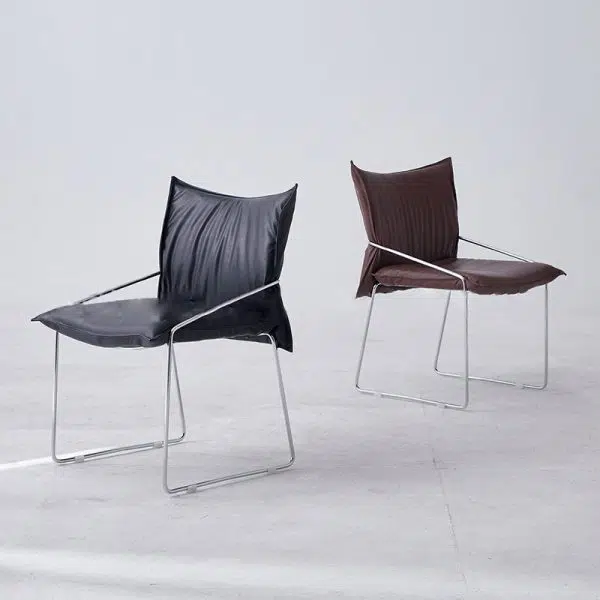 Modern Minimalist Square Upholstered Leather Metal Frame Accent Chair For Living Room