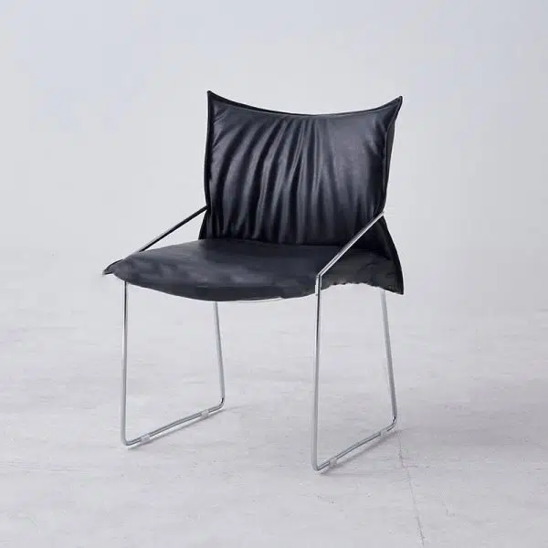 Modern Minimalist Square Upholstered Leather Metal Frame Accent Chair For Living Room - Image 9