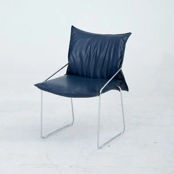 Modern Minimalist Square Upholstered Leather Metal Frame Accent Chair For Living Room - Image 10