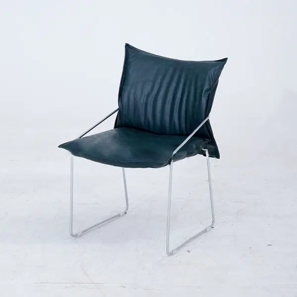 Modern Minimalist Square Upholstered Leather Metal Frame Accent Chair For Living Room - Image 11