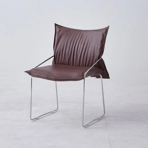 Modern Minimalist Square Upholstered Leather Metal Frame Accent Chair For Living Room - Image 12