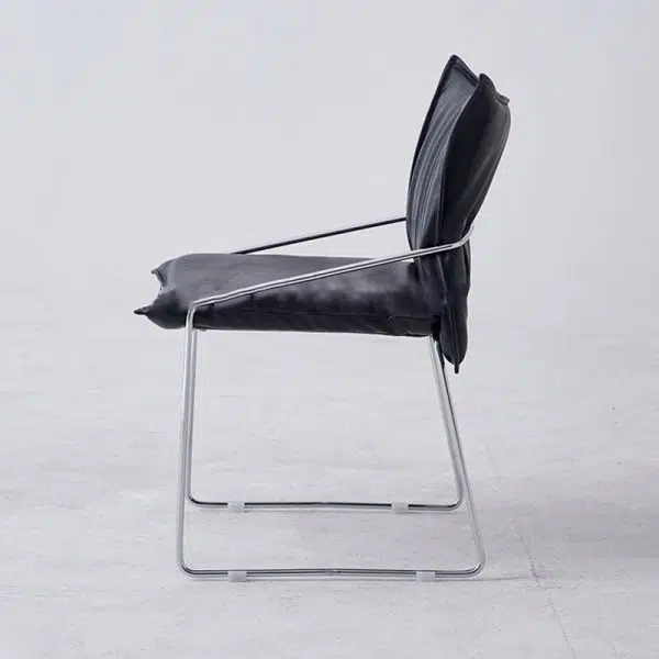 Modern Minimalist Square Upholstered Leather Metal Frame Accent Chair For Living Room - Image 8