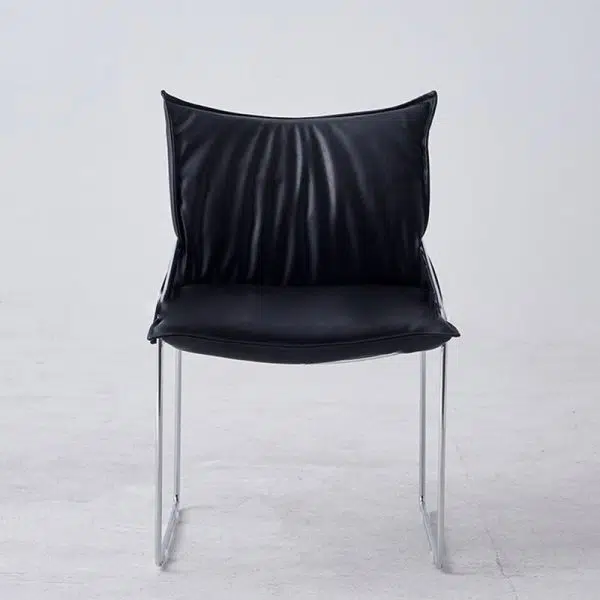 Modern Minimalist Square Upholstered Leather Metal Frame Accent Chair For Living Room - Image 7