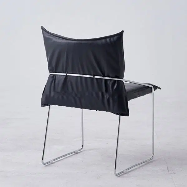 Modern Minimalist Square Upholstered Leather Metal Frame Accent Chair For Living Room - Image 6