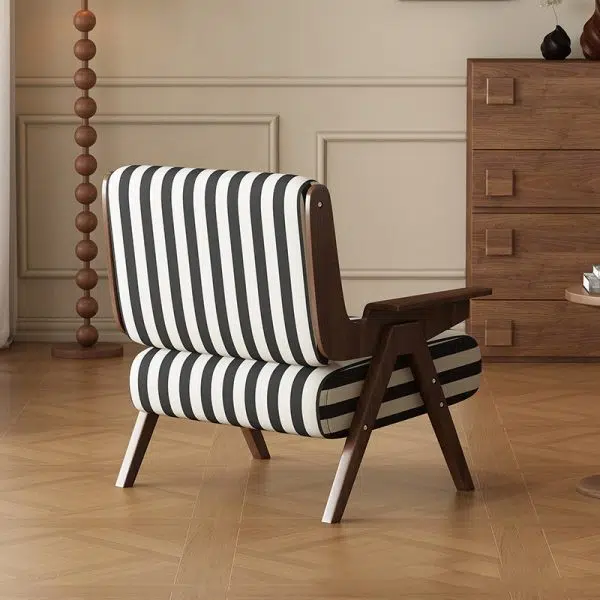 Traditional French Rectangular Striped Fabric Ash Wood Accent Chair Backrest Armrest For Living Room - Image 11