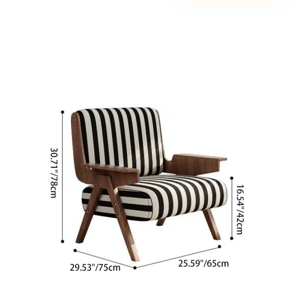 Traditional French Rectangular Striped Fabric Ash Wood Accent Chair Backrest Armrest For Living Room - Image 4