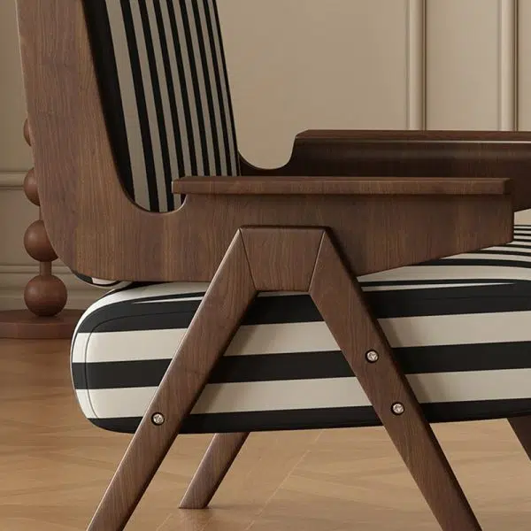 Traditional French Rectangular Striped Fabric Ash Wood Accent Chair Backrest Armrest For Living Room - Image 6