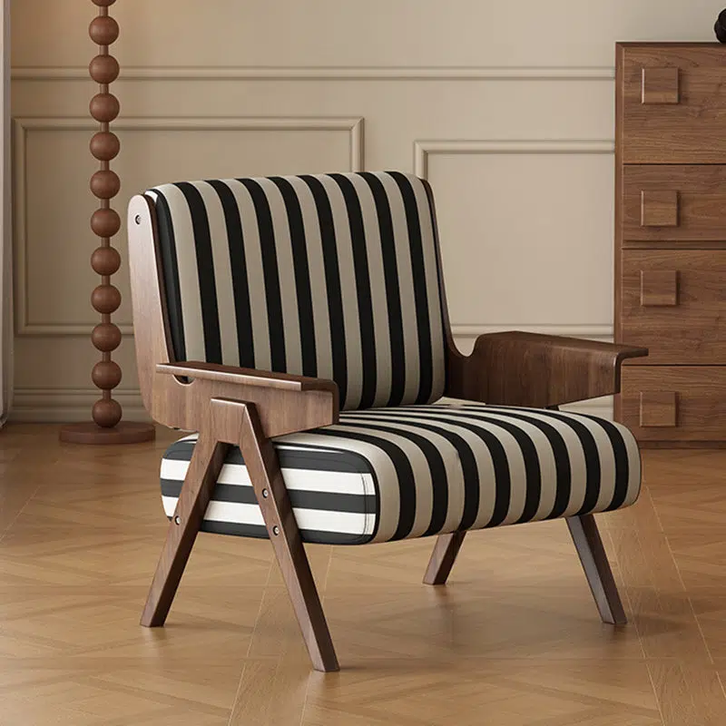 BS-Chair-FC04165-8-837cf6e5-8235-4c85-abbc-b042cc4c1a34.jpg Traditional French Rectangular Striped Fabric Ash Wood Accent Chair Backrest Armrest For Living Room - Image 1
