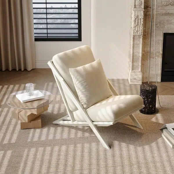 Modern Minimalist Rectangular Upholstered Velvet Fabric Carbon Steel Frame Lounge Chair Backrest For Living Room - Image 13