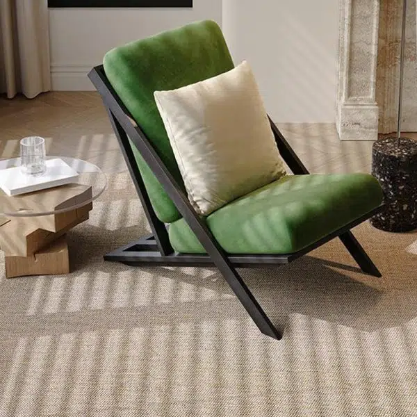 Modern Minimalist Rectangular Upholstered Velvet Fabric Carbon Steel Frame Lounge Chair Backrest For Living Room - Image 3