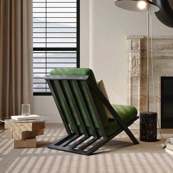 Modern Minimalist Rectangular Upholstered Velvet Fabric Carbon Steel Frame Lounge Chair Backrest For Living Room - Image 6