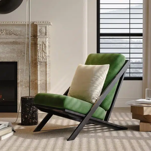 Modern Minimalist Rectangular Upholstered Velvet Fabric Carbon Steel Frame Lounge Chair Backrest For Living Room - Image 8