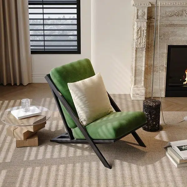 Modern Minimalist Rectangular Upholstered Velvet Fabric Carbon Steel Frame Lounge Chair Backrest For Living Room - Image 10