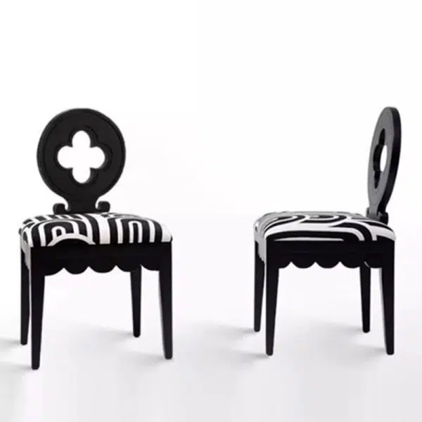 Traditional French Round Clover Backrest Square Upholstered Fabric Wood Vanity Stool For Bedroom - Image 8