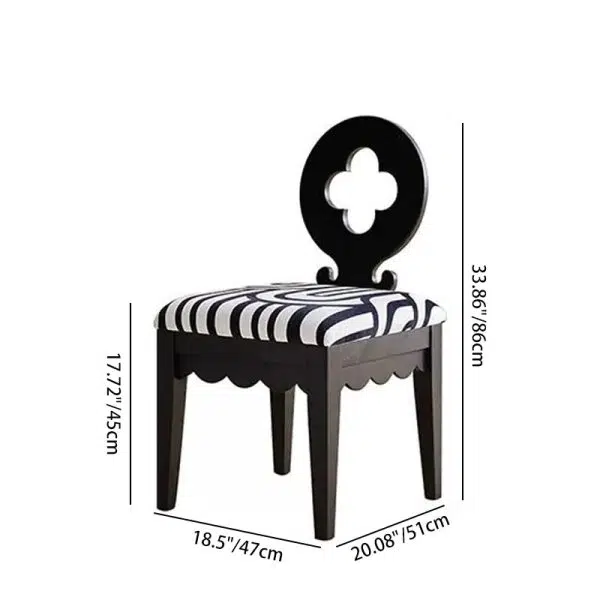 Traditional French Round Clover Backrest Square Upholstered Fabric Wood Vanity Stool For Bedroom - Image 4