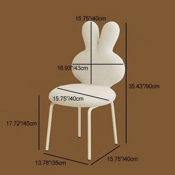 Contemporary Creative Round Upholstered Bunny Shape Backrest Lambswool Plank Iron Vanity Stool For Bedroom - Image 4