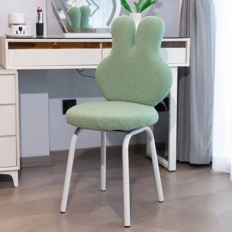 BS-Chair-FC04176-3.jpg Contemporary Creative Round Upholstered Bunny Shape Backrest Lambswool Plank Iron Vanity Stool For Bedroom - Image 9