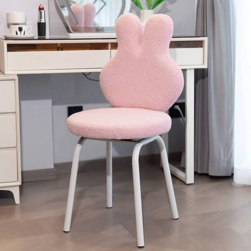 BS-Chair-FC04176-4.jpg Contemporary Creative Round Upholstered Bunny Shape Backrest Lambswool Plank Iron Vanity Stool For Bedroom - Image 10