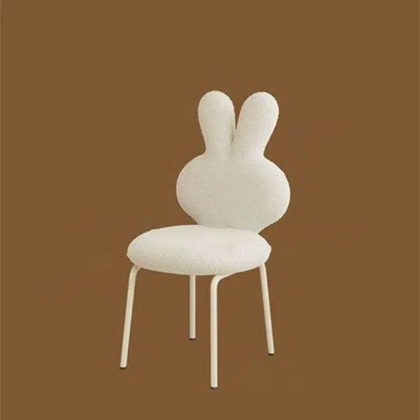 Contemporary Creative Round Upholstered Bunny Shape Backrest Lambswool Plank Iron Vanity Stool For Bedroom - Image 5