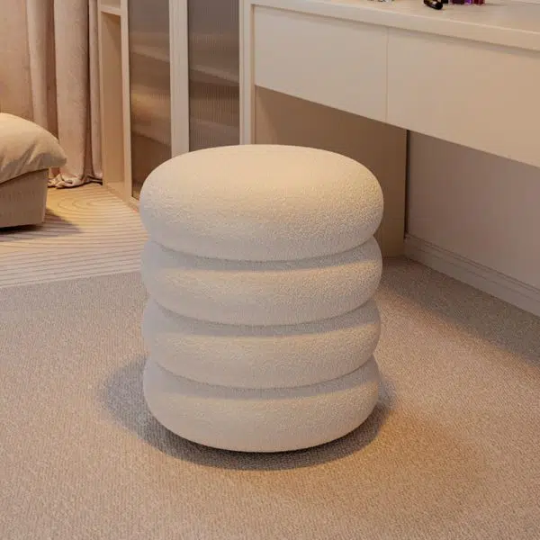 Contemporary Creative Multi-Level Round Lambswool Solid Wood Frame Low Stool For Living Room - Image 17