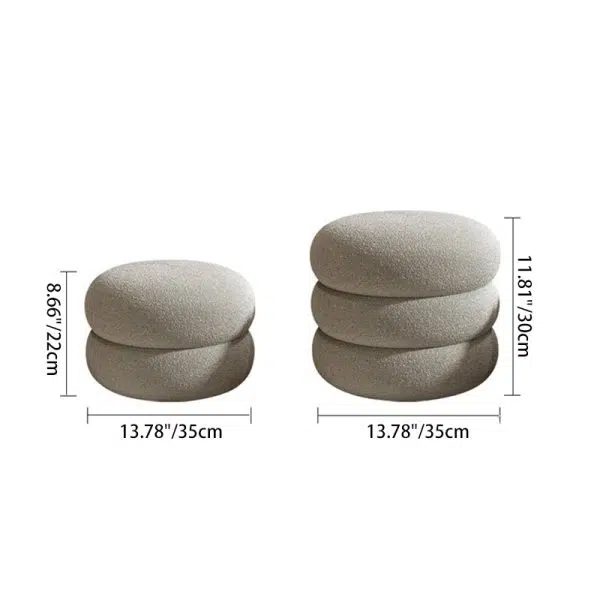 Contemporary Creative Multi-Level Round Lambswool Solid Wood Frame Low Stool For Living Room - Image 4